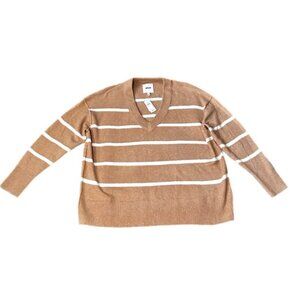 Aerie Super Soft Oversized V-neck Striped Sweater Yellow and White Size S NWT